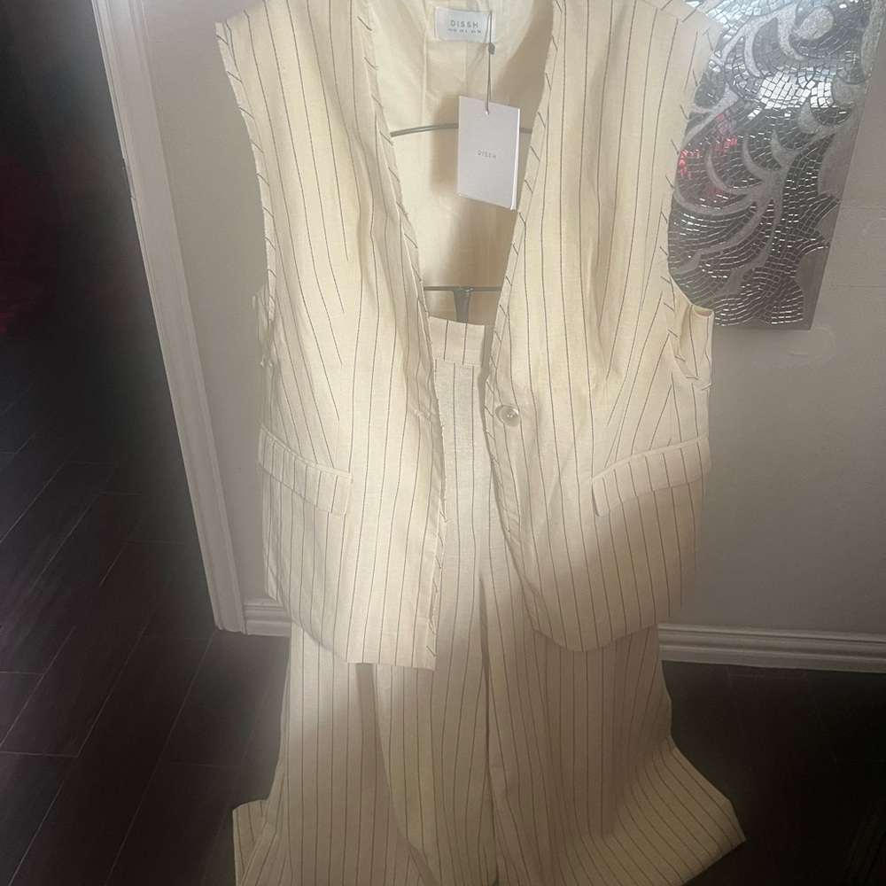 DISSH Cream Pinstripe Wide Leg Jumpsuit - Picture 7 of 7